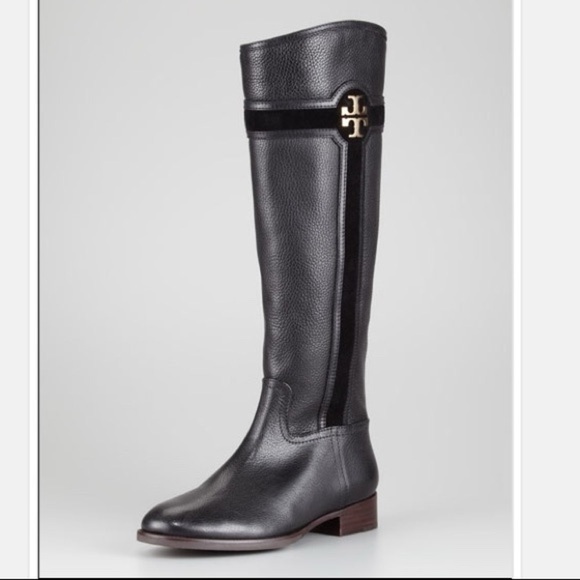 Tory Burch Shoes - Tory Burch Alaina Leather Riding Boot Suede Trim 8.5